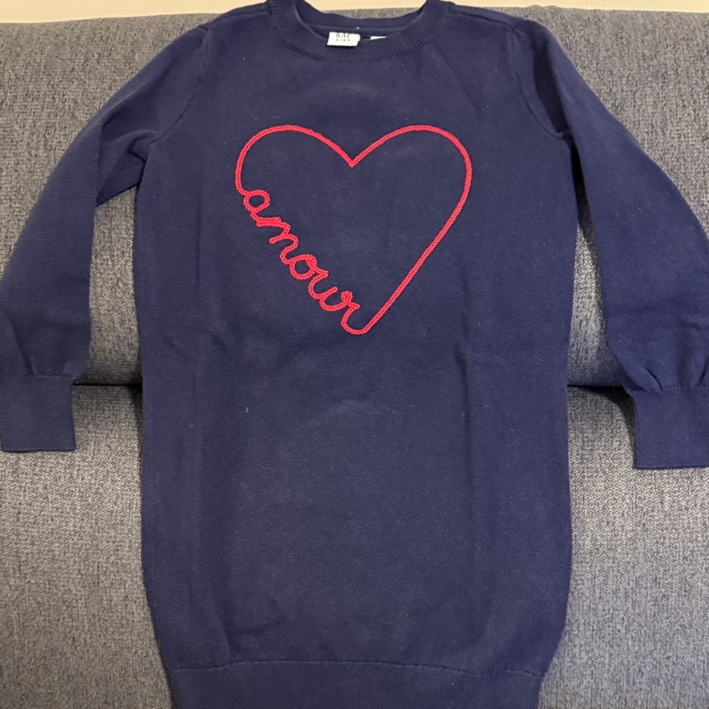 Navy Sweater Dress with Red Heart Design